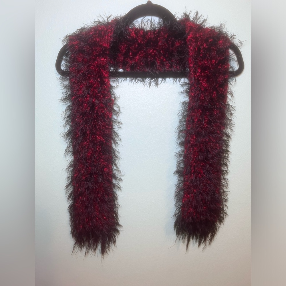 Red and black fluffy scarf